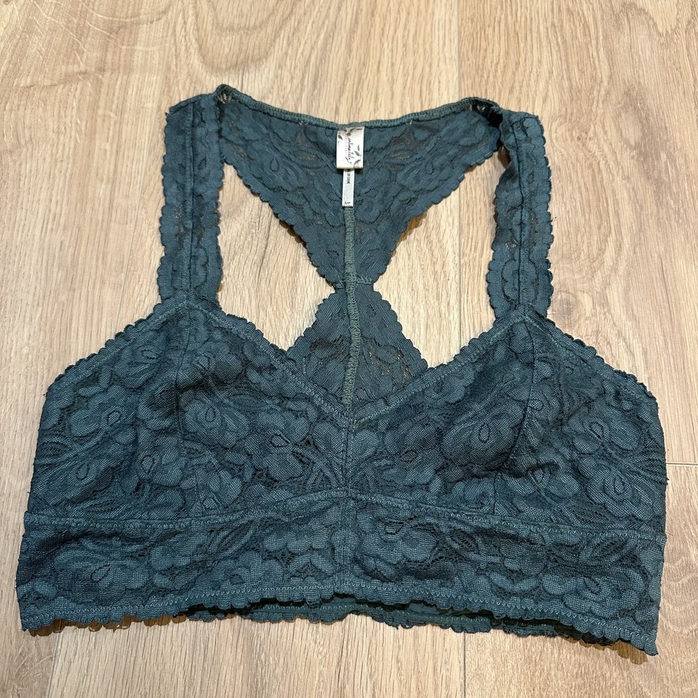 Free People Galloon Lace Racerback Bra Green Bralette Size‎ S Small Boho - Picture 4 of 7